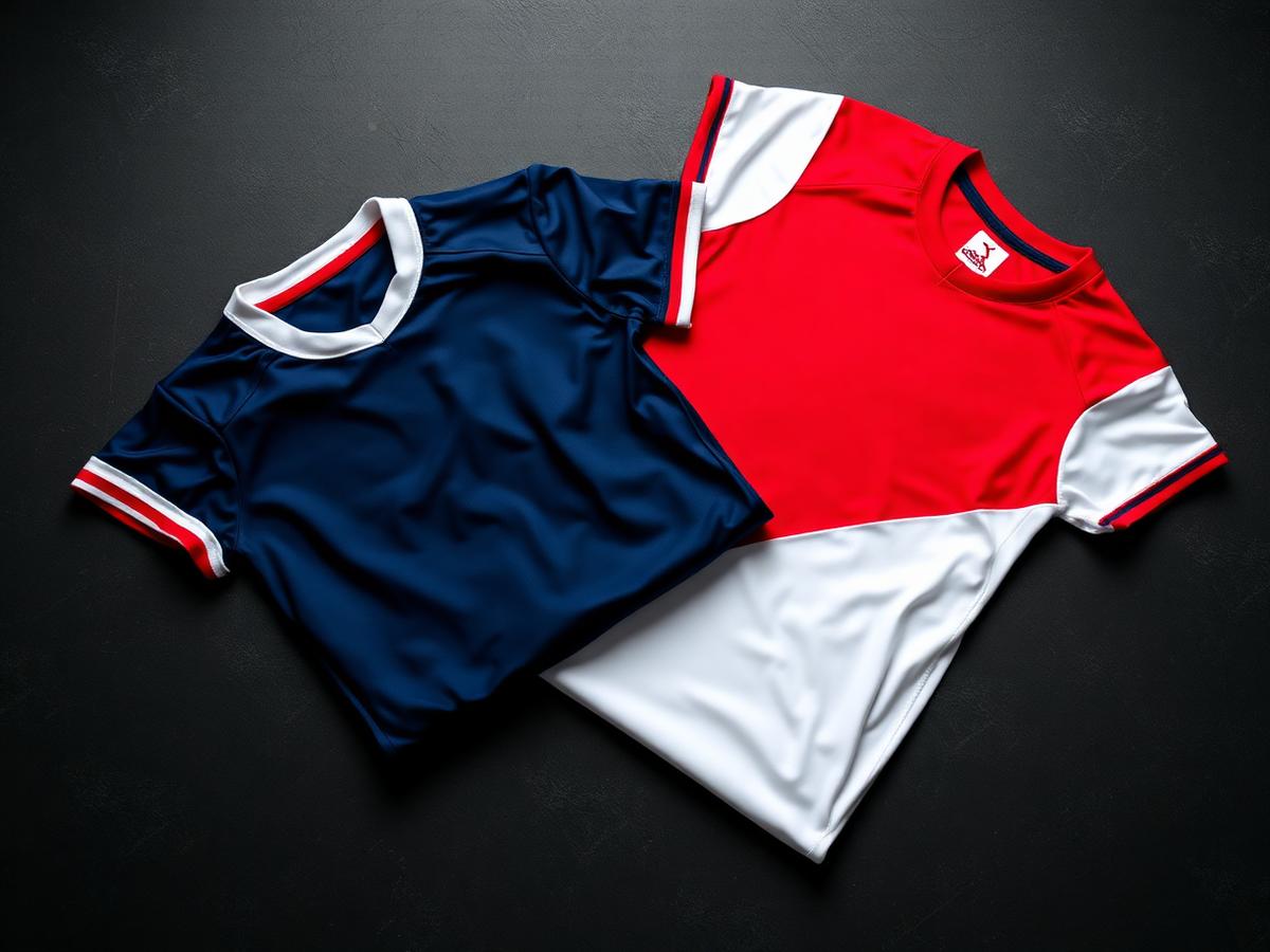 Custom sublimated jerseys in navy, red and white